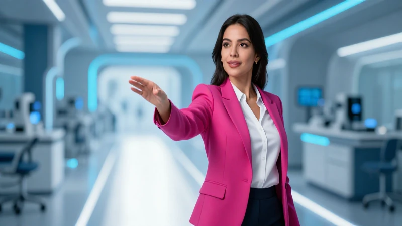 Mujer mexicana profesional guía un camino luminoso