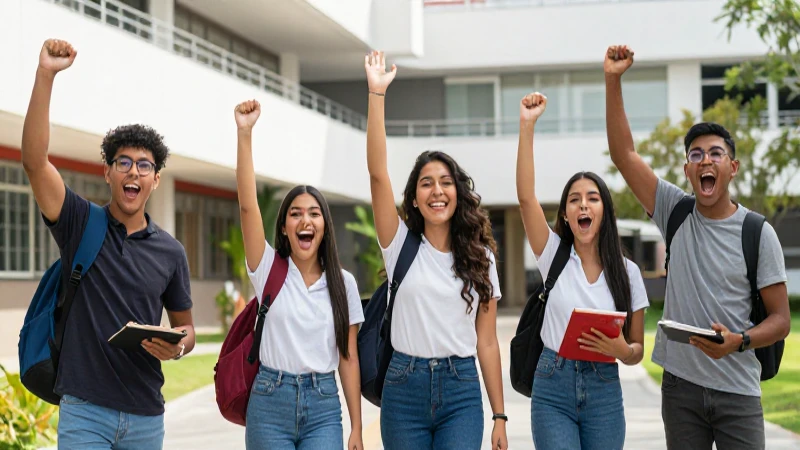Jóvenes universitarios mexicanos celebrando su éxito