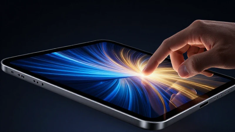 Tablet digital brillante con manos en luz cinematográfica