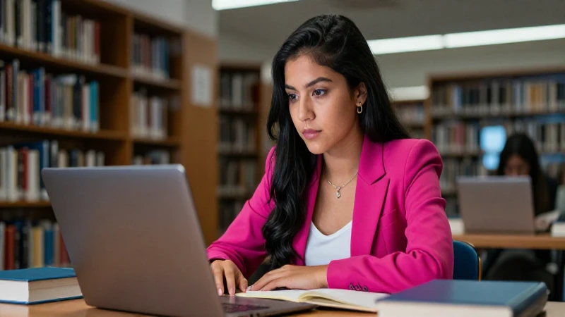 Estudiante mexicano concentrado en la biblioteca universitaria
