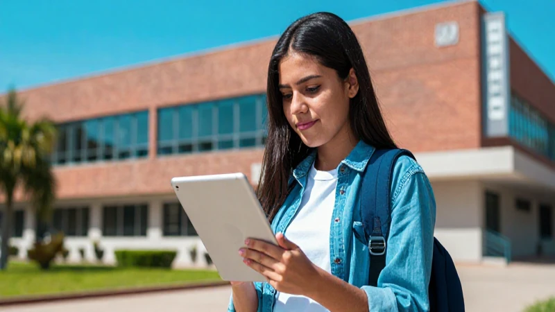 Estudiante mexicano brillante con tablet en campus