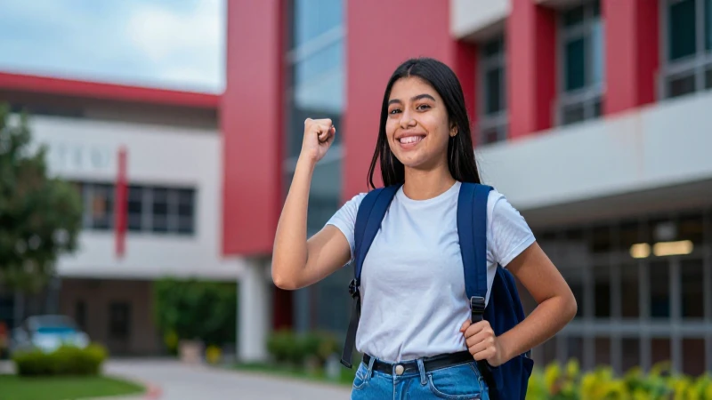 Estudiante mexicano exitoso en campus vibrante