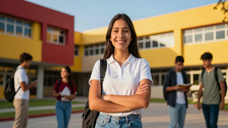 Estudiante mexicano exitoso en un campus vibrante