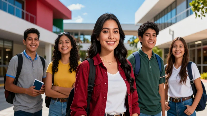 Estudiante mexicano sonriente en un campus moderno