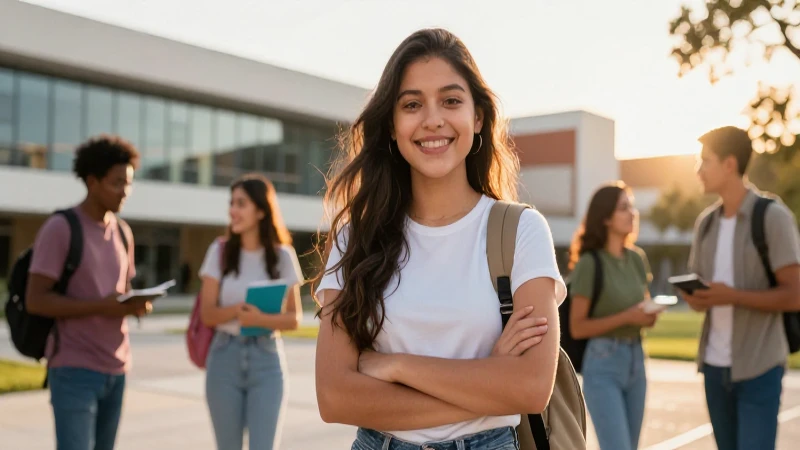 Estudiante universitario mexicano vibrante y sonriente