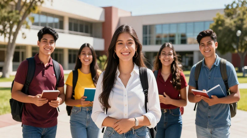 Estudiante mexicano sonriendo en campus moderno