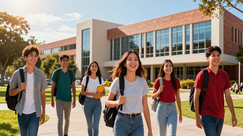 Estudiantes mexicanos en campus universitario vibrante y dorado