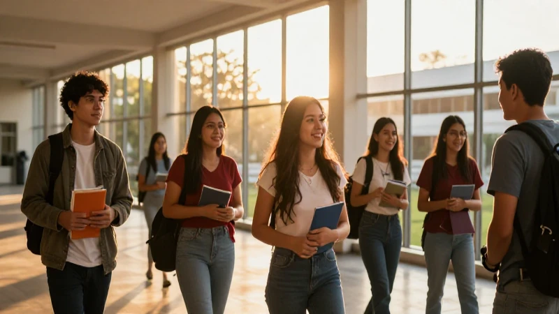 Estudiante mexicano en campus al atardecer