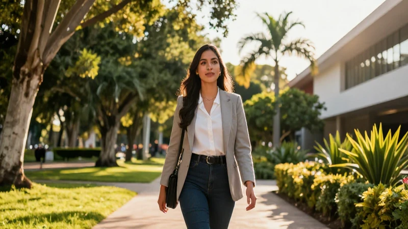 Joven profesional mexicana en campus universitario