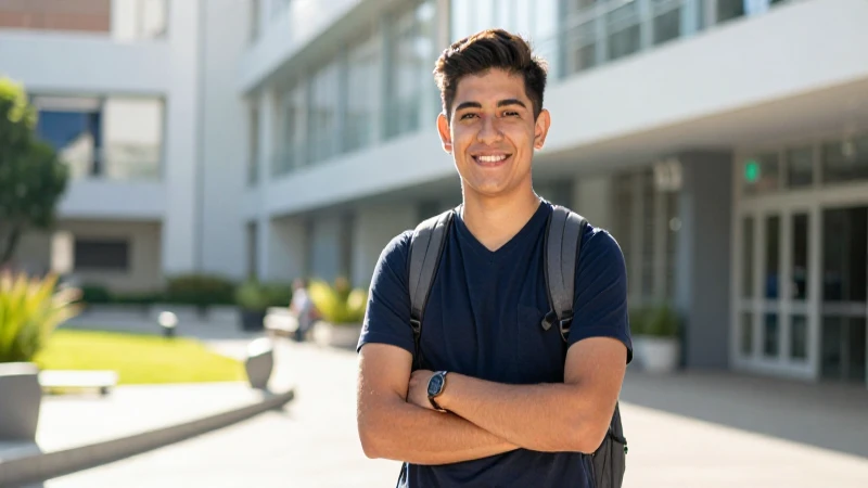Estudiante mexicano universitario moderno bajo luz brillante