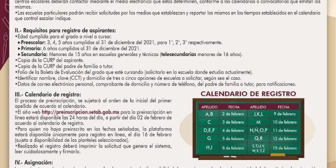 Pasos para preinscripción SETAB en http://preinscripcion.setab.gob.mx