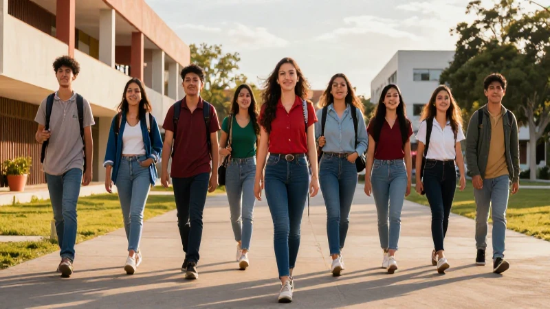 Estudiantes mexicanos vibrantes en campus moderno