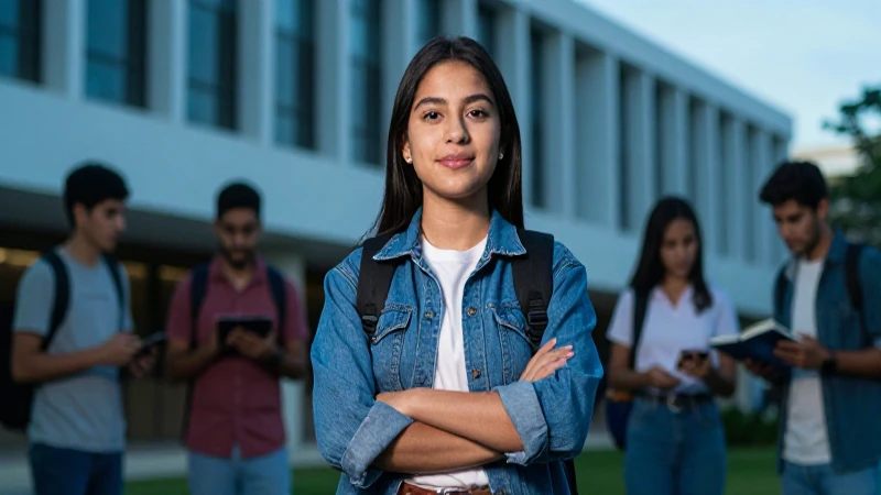 Estudiante mexicano, progreso, futuro brillante en campus