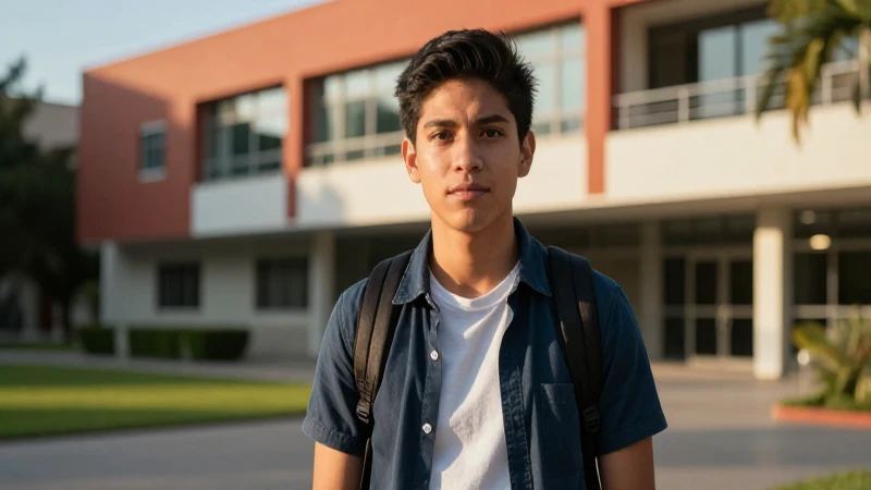 Joven estudiante mexicano en campus universitario vibrante