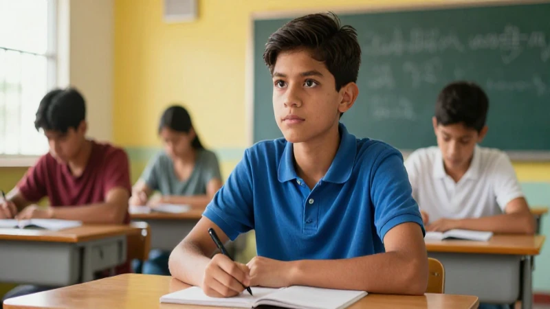Estudiante mexicano determinado en aula moderna