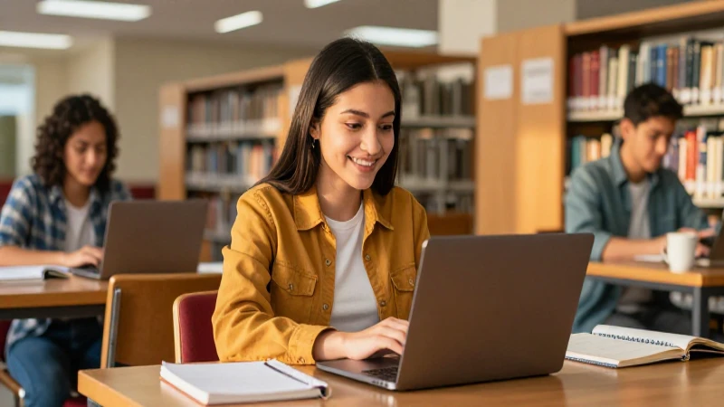 Estudiante mexicana estudia en biblioteca universitaria