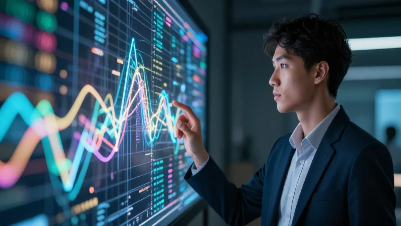 Joven profesional analiza crecimiento holográfico de datos