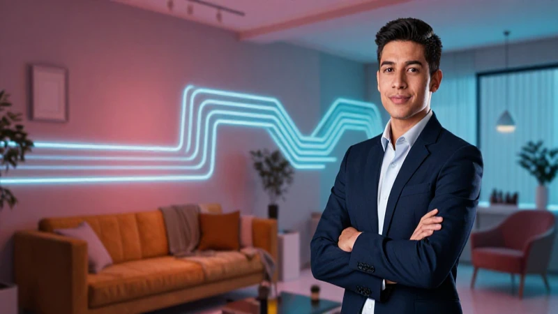 Joven profesional mexicano en moderno espacio vibrante