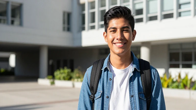 Joven sonriente en campus universitario