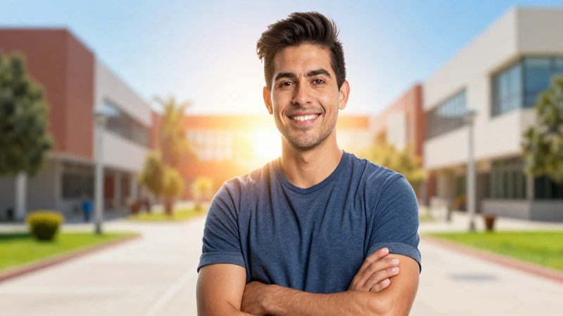 Joven mexicano confiado en campus moderno