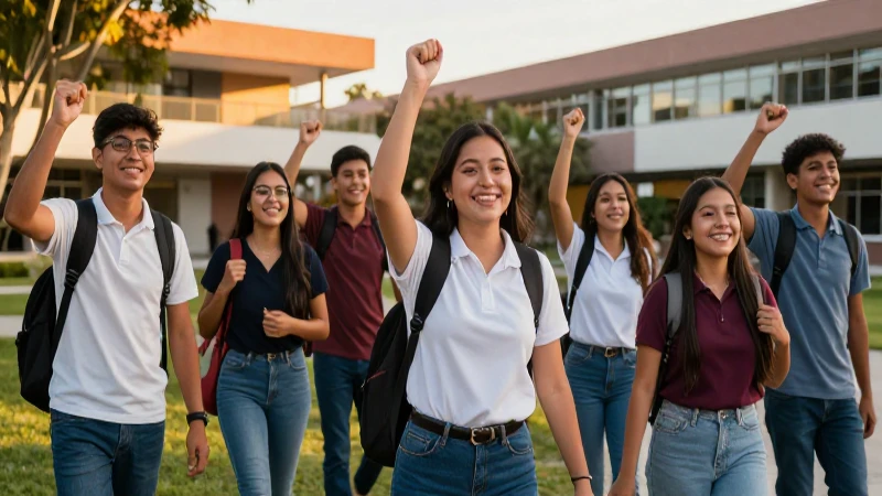 Estudiantes mexicanos celebrando su éxito académico