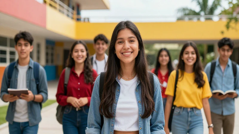 Jóvenes mexicanos exitosos en un campus vibrante y moderno