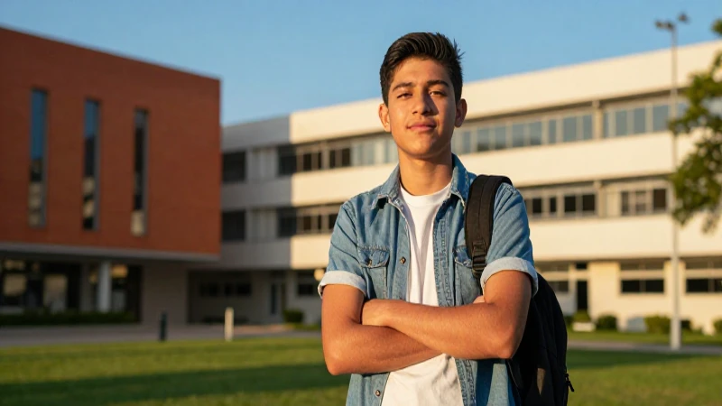 Estudiante mexicano exitoso bajo luz dorada