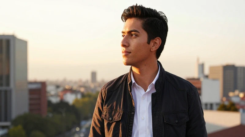 Joven mexicano seguro mira el brillante horizonte