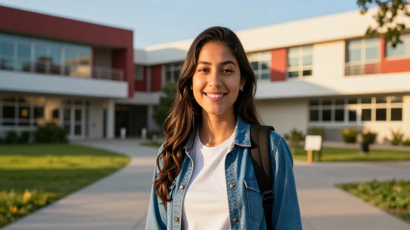 Joven estudiante mexicano feliz en campus moderno