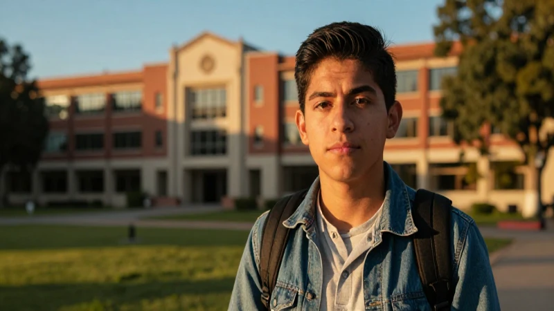 Estudiante mexicano aspirante en campus vibrante
