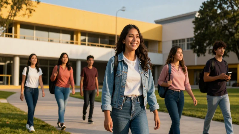 Estudiante mexicano sonriente en campus moderno