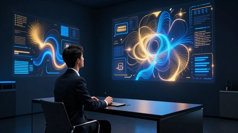 Hombre de traje revisando proyecciones holográficas