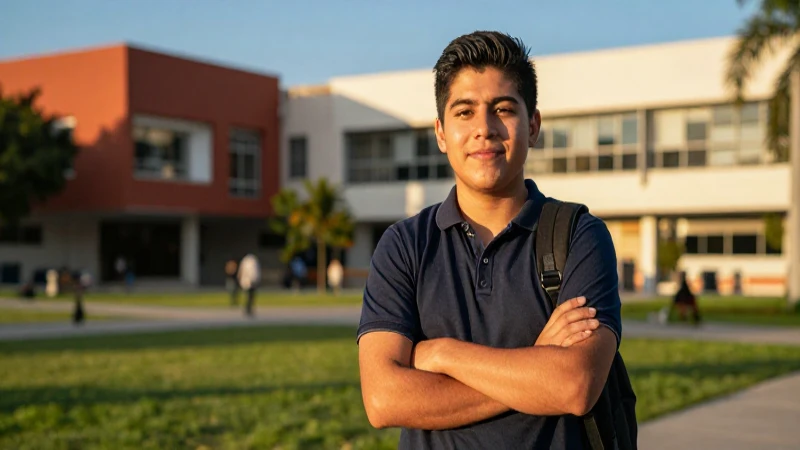 Estudiante mexicano en campus, fotografía profesional