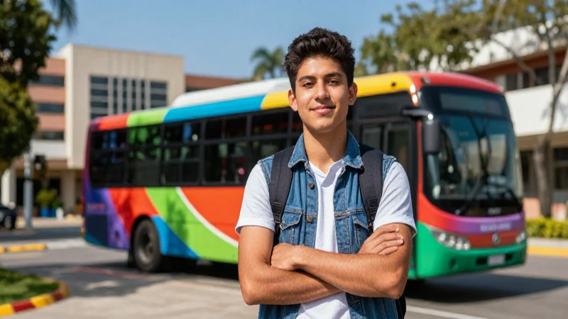 Estudiante mexicano en campus vibrante y moderno
