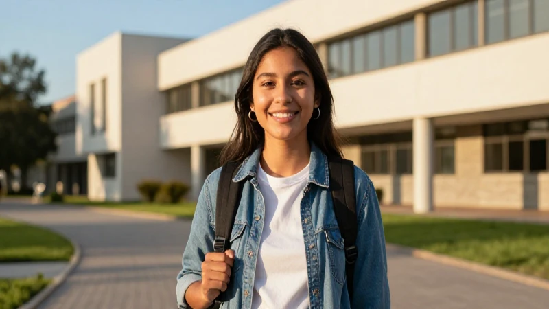 Estudiante mexicano en campus moderno y soleado