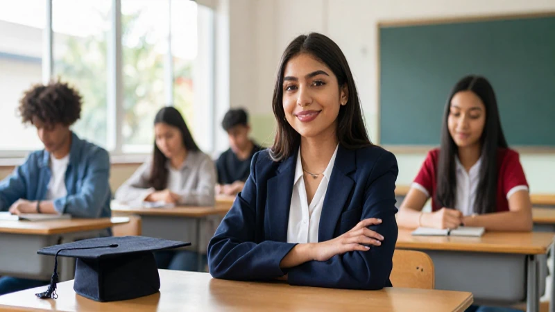 Joven estudiante mexicano sonríe en aula moderna