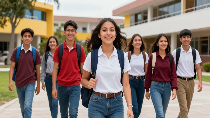 Estudiantes mexicanos alegres en moderno campus educativo