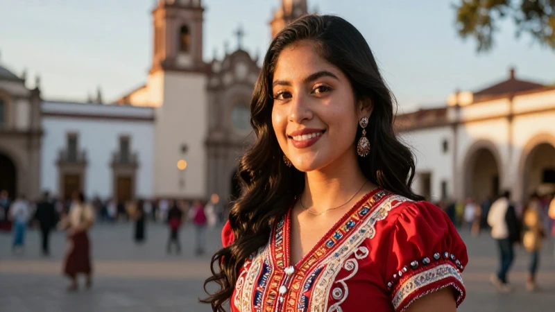 Joven mexicana sonríendo con luz dorada cinematográfica