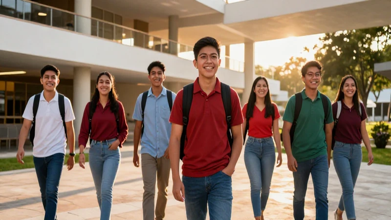 Estudiantes mexicanos sonriendo en su campus moderno