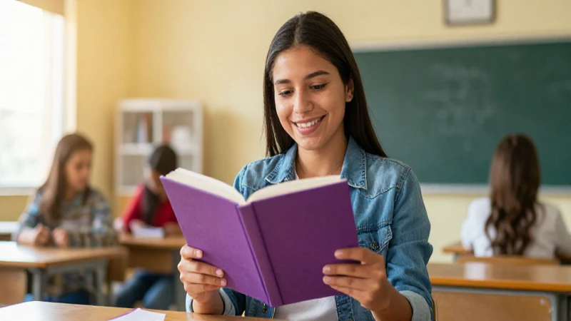 Estudiante mexicano sonríe en clase vibrante