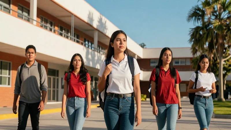Estudiante mexicano en campus moderno y soleado