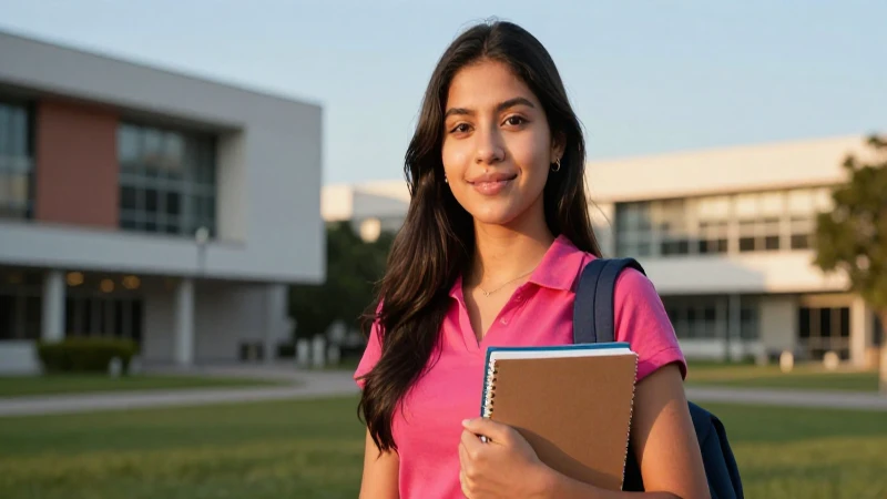 Joven mexicana estudia en el campus al atardecer