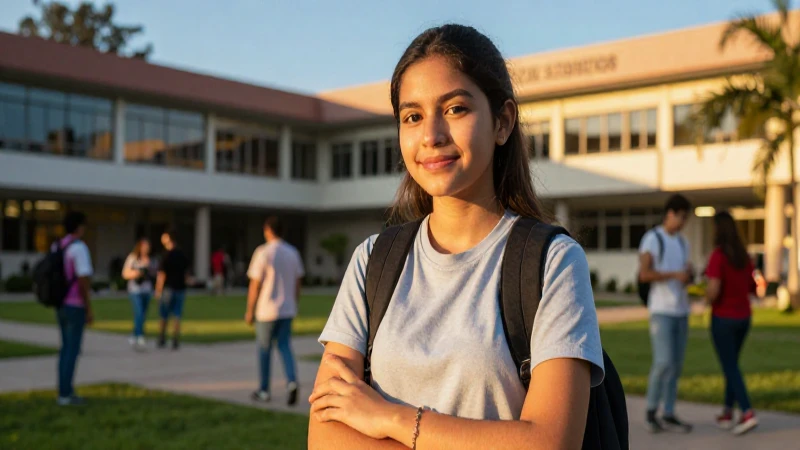 Joven estudiante mexicano en campus universitario moderno