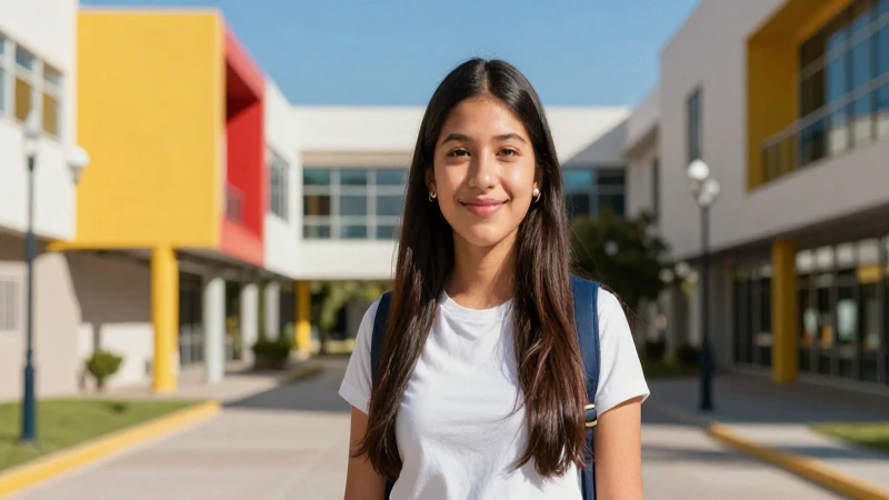 Estudiante mexicano en campus moderno con luz cinematográfica