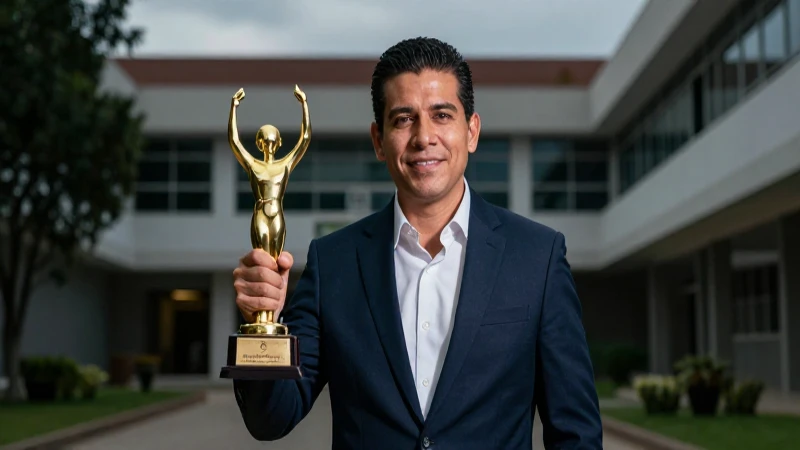 Hombre mexicano elegante con premio en universidad