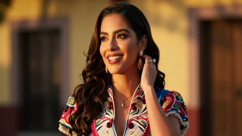 Mujer mexicana elegante al atardecer con estilo vibrante