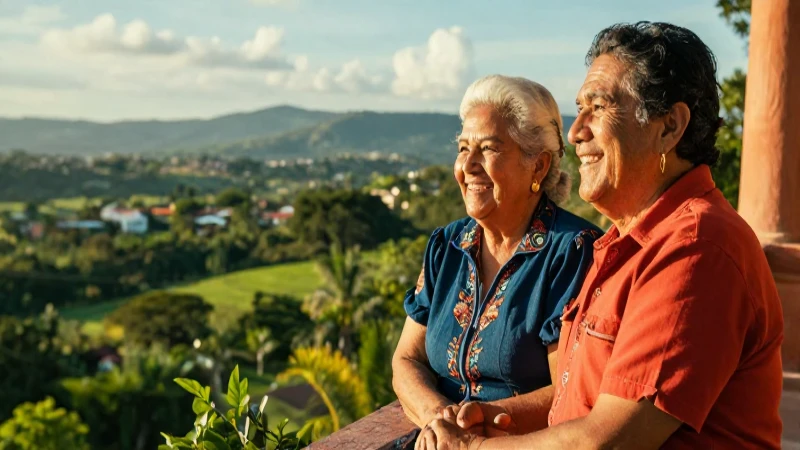 Pareja mexicana feliz en hermoso paisaje soleado