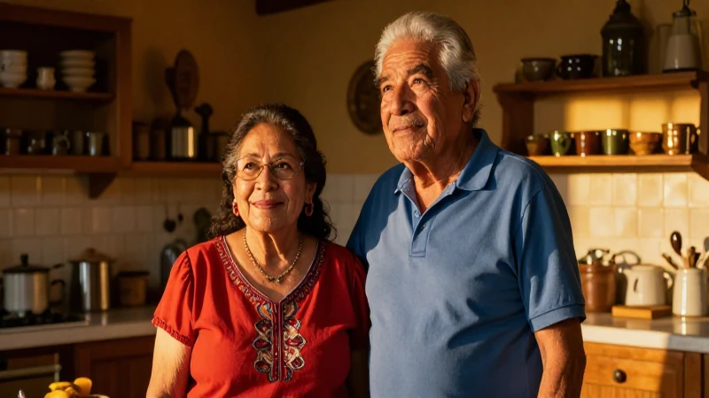 Pareja mayor mexicana en luz dorada