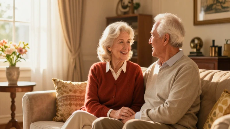 Pareja anciana digna en luz dorada acogedora