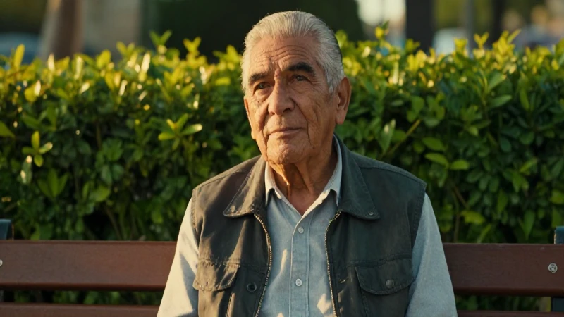 Anciano mexicano en parque al atardecer